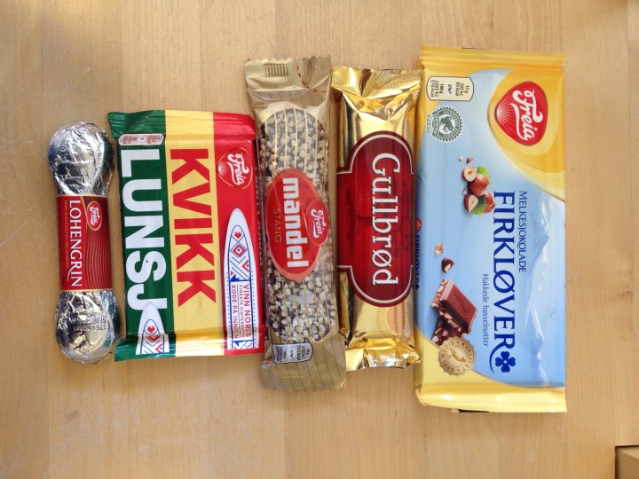 Selection of Norwegian candy bars.