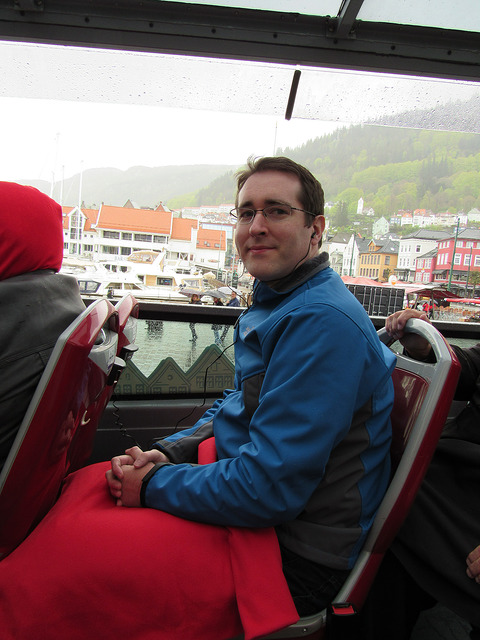 Marc & a blankie on the Bergen Hop On, Hop Off bus!