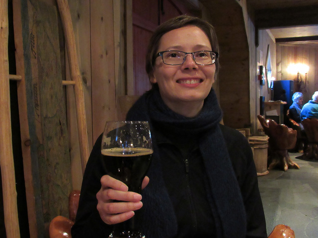 Dawn trying the Oyster Stout at Ægir (Aegir) Brewery